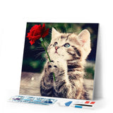 Diamond Painting | Diamond Painting - Cat with Rose | animals cats Diamond Painting Animals Diamond Painting Flowers flowers | FiguredArt