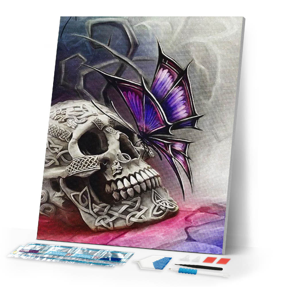 Diamond Painting | Diamond Painting - Skull and Butterfly | animals butterflies Diamond Painting Animals | FiguredArt