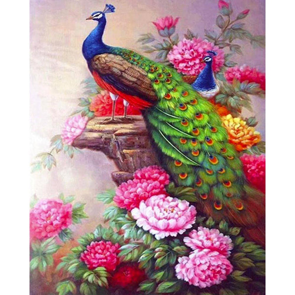 Diamond Painting - Peacocks and flowers