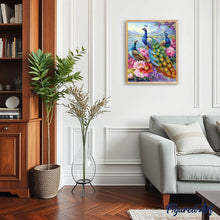 Load image into Gallery viewer, Diamond Painting - Peacocks and flowers at the lake