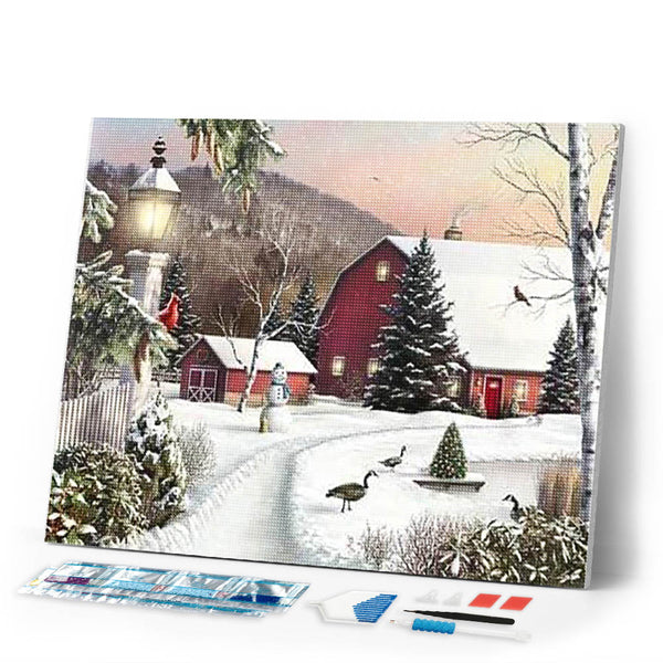 Diamond Painting | Diamond Painting - Farm in the Snow | Diamond Painting Landscapes landscapes winter | FiguredArt