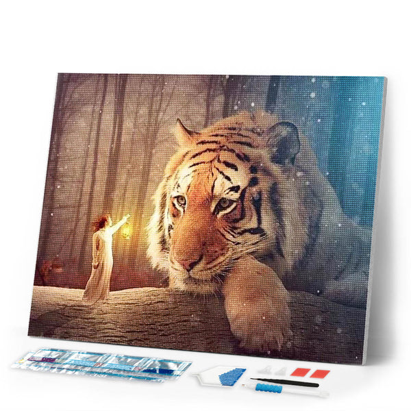 Diamond Painting | Diamond Painting - Woman and Tiger | animals Diamond Painting Animals tigers | FiguredArt