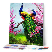 Load image into Gallery viewer, Diamond Painting - Peacocks and Cherry Tree