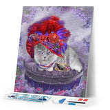 Diamond Painting | Diamond Painting - Cat with Hat and Necklace | animals cats Diamond Painting Animals | FiguredArt