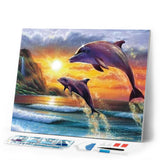 Diamond Painting | Diamond Painting - Dolphins at sunrise | animals Diamond Painting Animals dolphins | FiguredArt