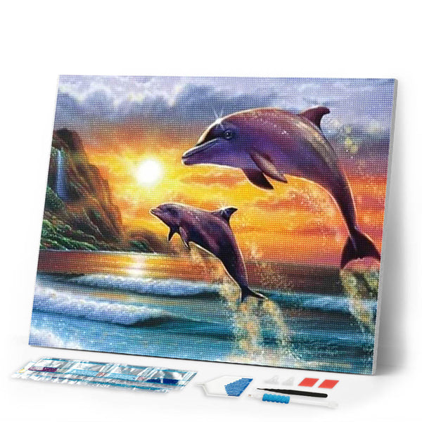 Diamond Painting | Diamond Painting - Dolphins at sunrise | animals Diamond Painting Animals dolphins | FiguredArt
