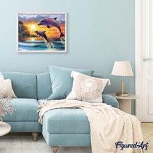 Load image into Gallery viewer, Diamond Painting - Dolphins at sunrise