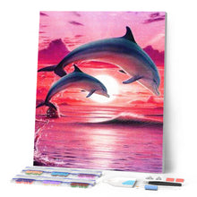Load image into Gallery viewer, Diamond Painting - Dolphins at sunset