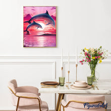 Load image into Gallery viewer, Diamond Painting - Dolphins at sunset