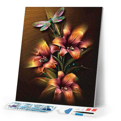 Diamond Painting | Diamond Painting - Lily and Dragonfly | animals Diamond Painting Animals Diamond Painting Flowers flowers | FiguredArt