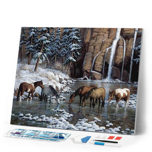 Diamond Painting | Diamond Painting - Horses in the river | animals Diamond Painting Animals Diamond Painting Landscapes horses landscapes |