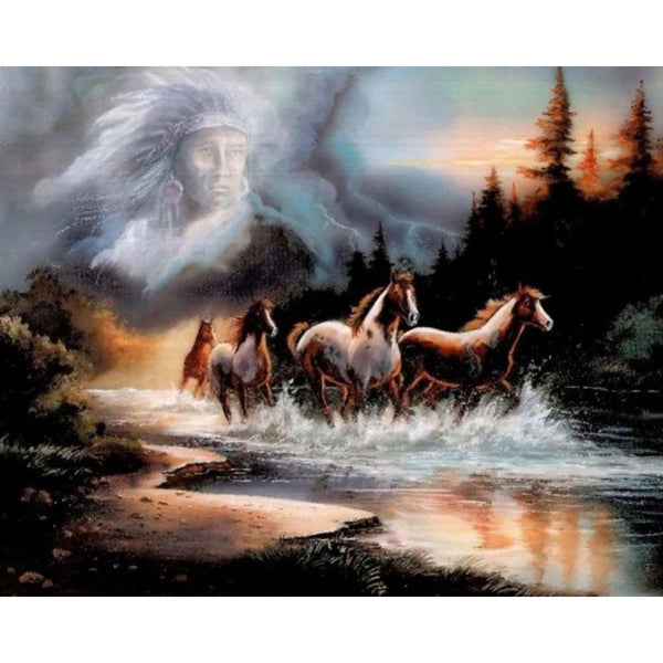 Diamond Painting - Indian spirit and horses
