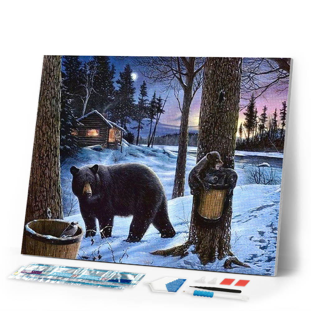 Diamond Painting | Diamond Painting - Bear in the Snow | animals bear Diamond Painting Animals winter | FiguredArt