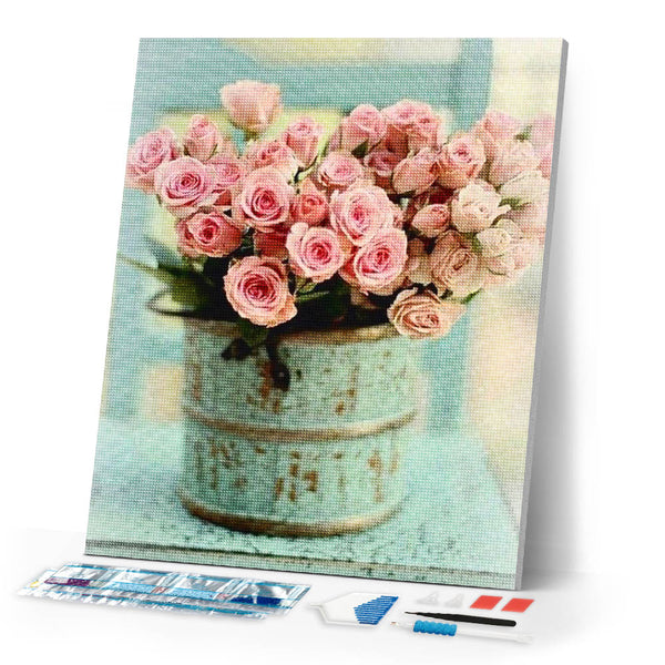 Diamond Painting | Diamond Painting - Rose Bouquet in a Bucket | Diamond Painting Flowers flowers | FiguredArt