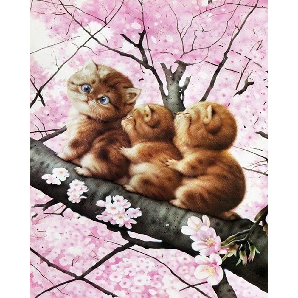 Diamond Painting - Three kittens on a Branch