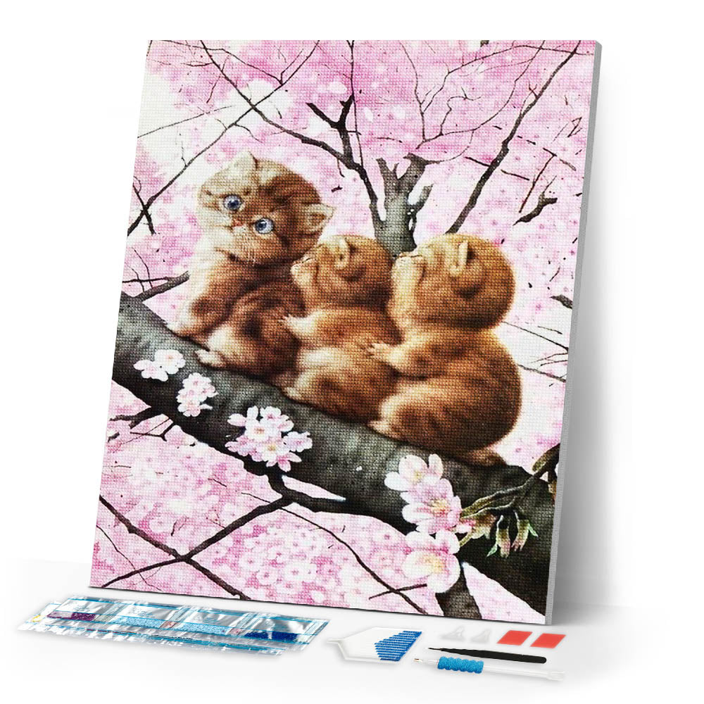 Diamond Painting | Diamond Painting - Three kittens on a Branch | animals cats Diamond Painting Animals | FiguredArt