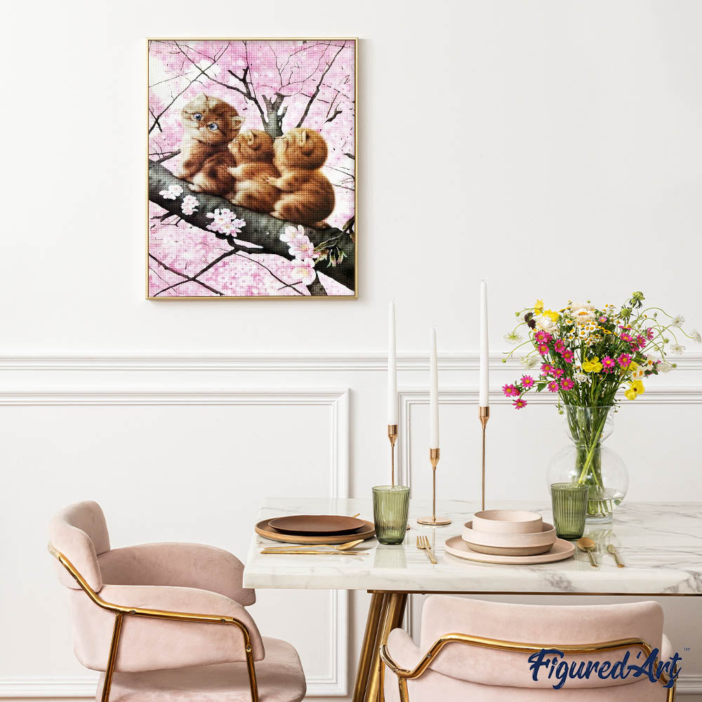 Diamond Painting - Three kittens on a Branch