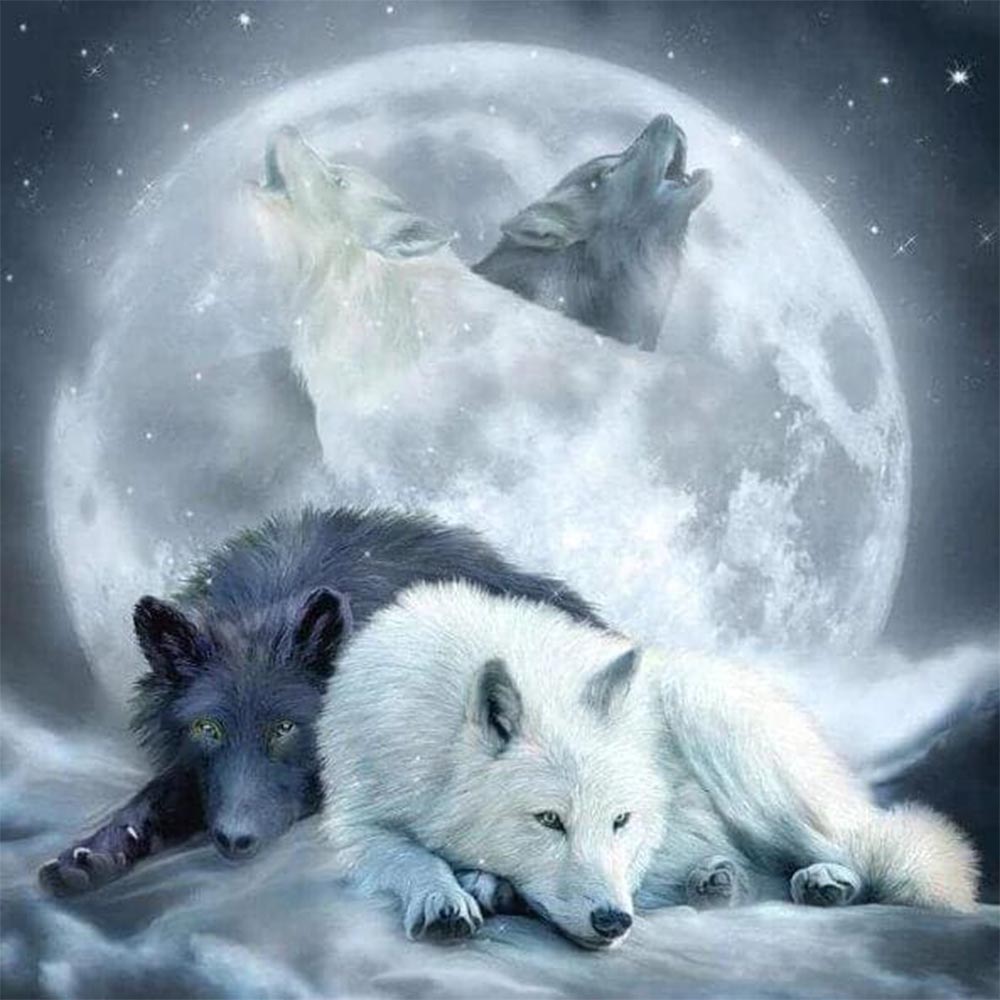 Diamond Painting - Wolves howling at the Moon
