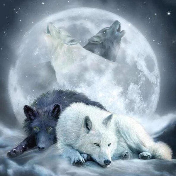 Diamond Painting - Wolves howling at the Moon