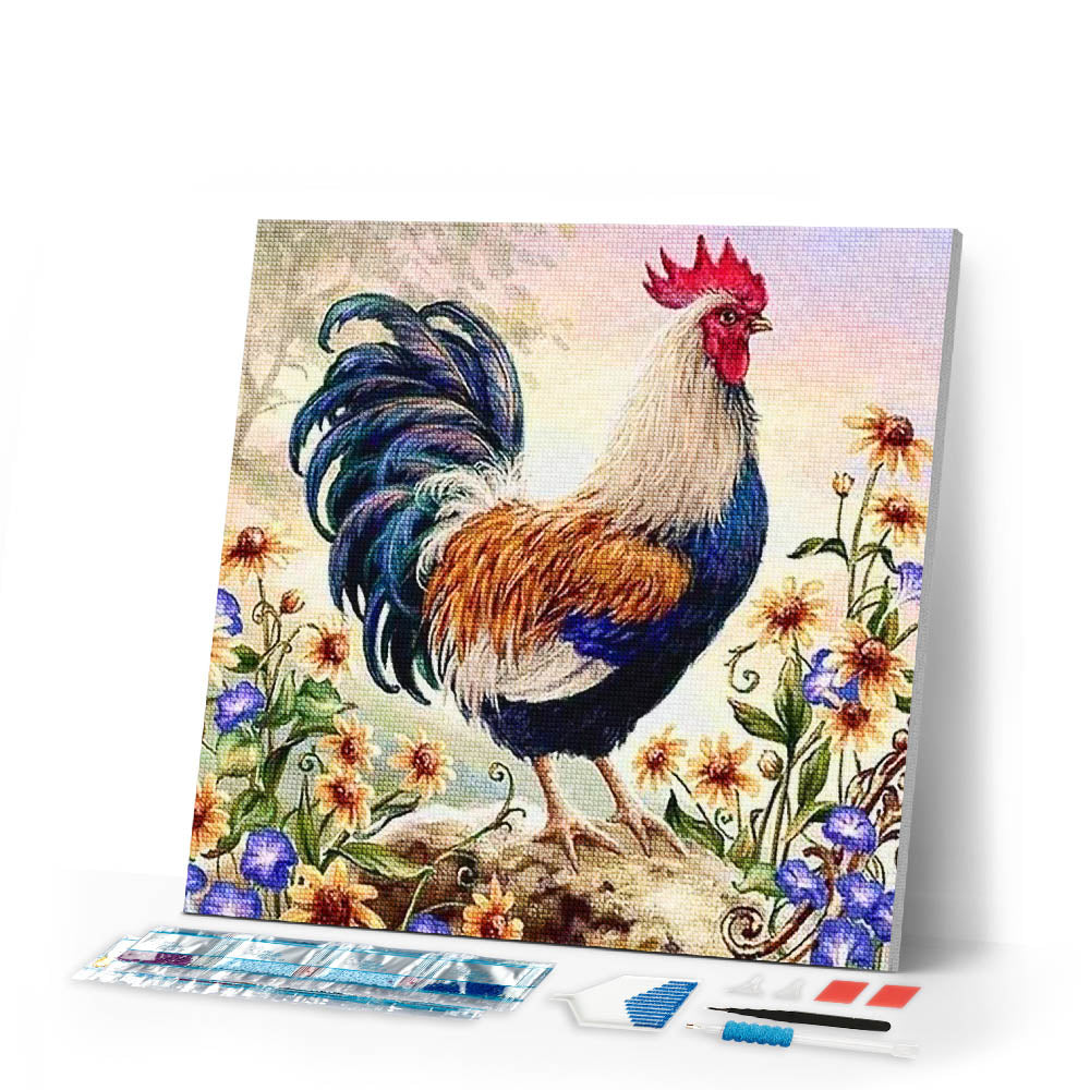 Diamond Painting | Diamond Painting - Hen and Flowers | animals Diamond Painting Animals flowers roosters | FiguredArt