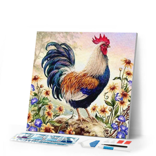 Diamond Painting | Diamond Painting - Hen and Flowers | animals Diamond Painting Animals flowers roosters | FiguredArt