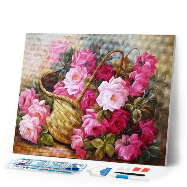 Diamond Painting | Diamond Painting - Roses in a Basket | Diamond Painting Flowers flowers | FiguredArt