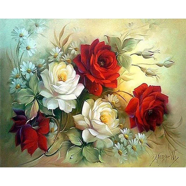 Diamond Painting - Flower Arrangement red and white