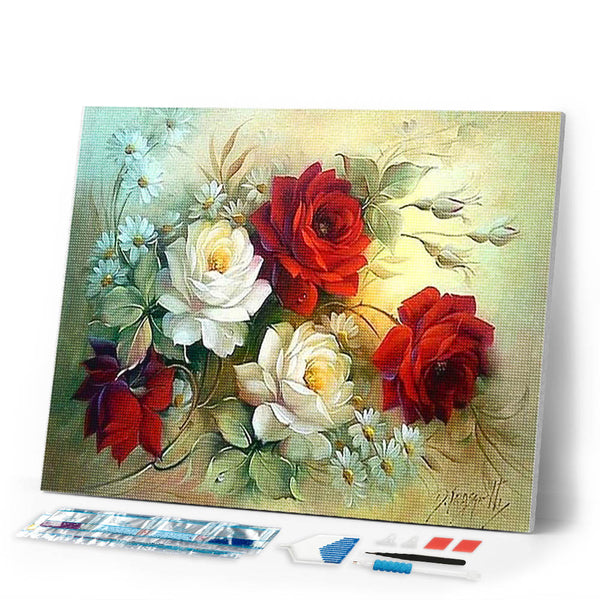 Diamond Painting | Diamond Painting - Flower Arrangement red and white | Diamond Painting Flowers flowers | FiguredArt