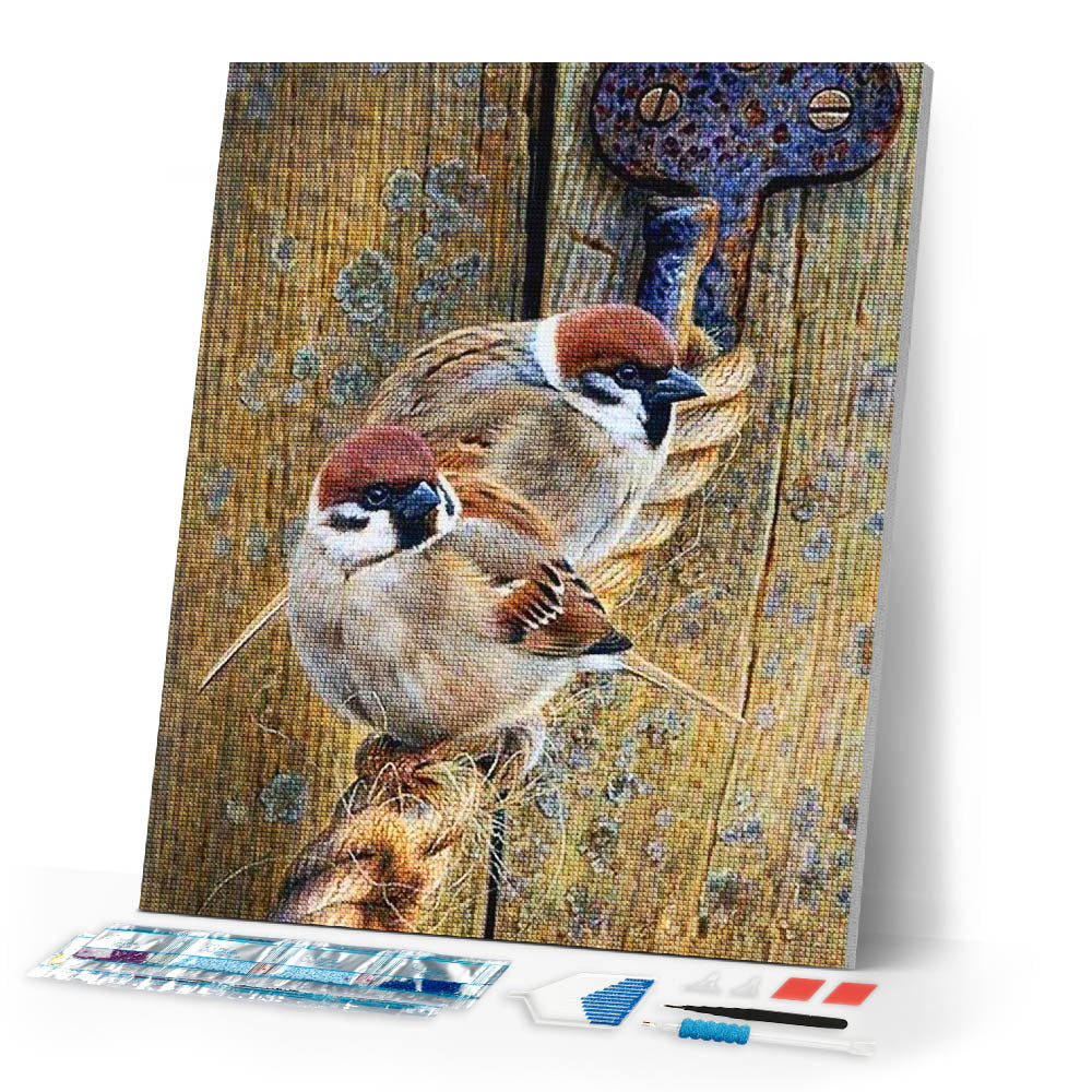 Diamond Painting | Diamond Painting - Sparrows on a Rope | animals Diamond Painting Animals | FiguredArt