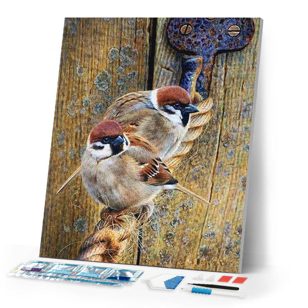 Diamond Painting | Diamond Painting - Sparrows on a Rope | animals Diamond Painting Animals | FiguredArt