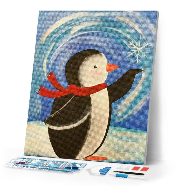 Diamond Painting | Diamond Painting - Penguin with red scarf | animals Diamond Painting Animals | FiguredArt