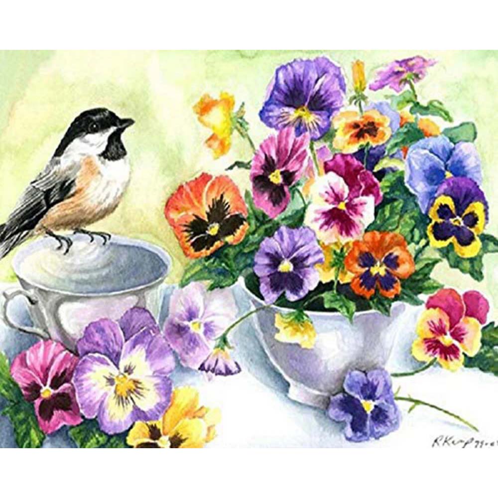 Diamond Painting - Flowers and little bird