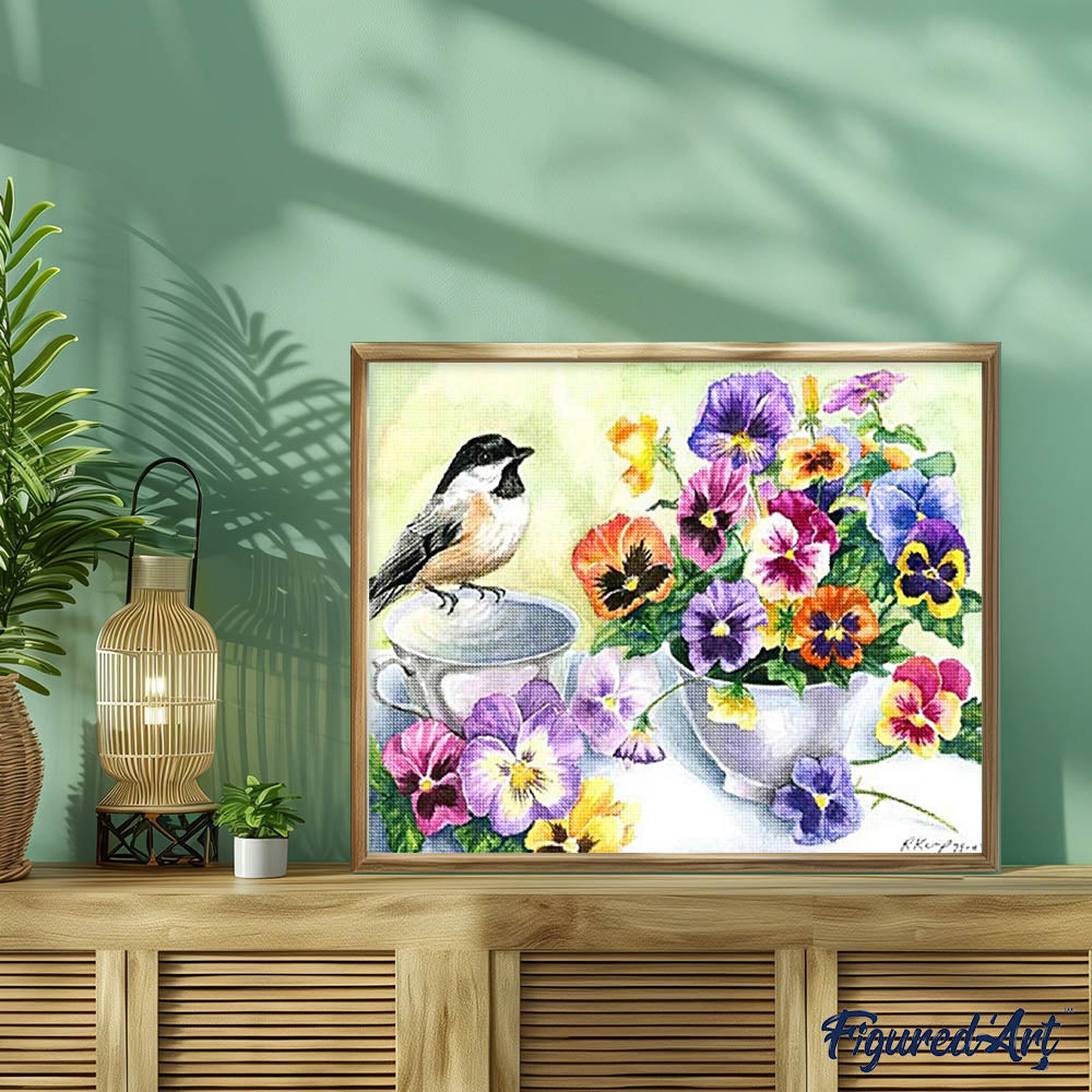 Diamond Painting - Flowers and little bird