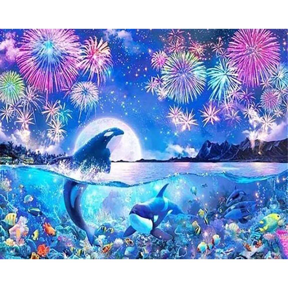 Diamond Painting - Dolphins and Fireworks