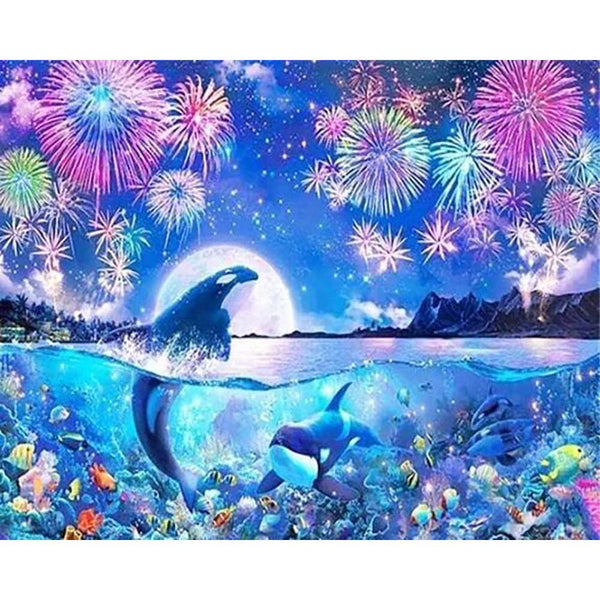 Diamond Painting - Dolphins and Fireworks