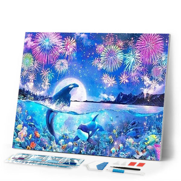 Diamond Painting | Diamond Painting - Dolphins and Fireworks | animals Diamond Painting Animals Diamond Painting Landscapes dolphins