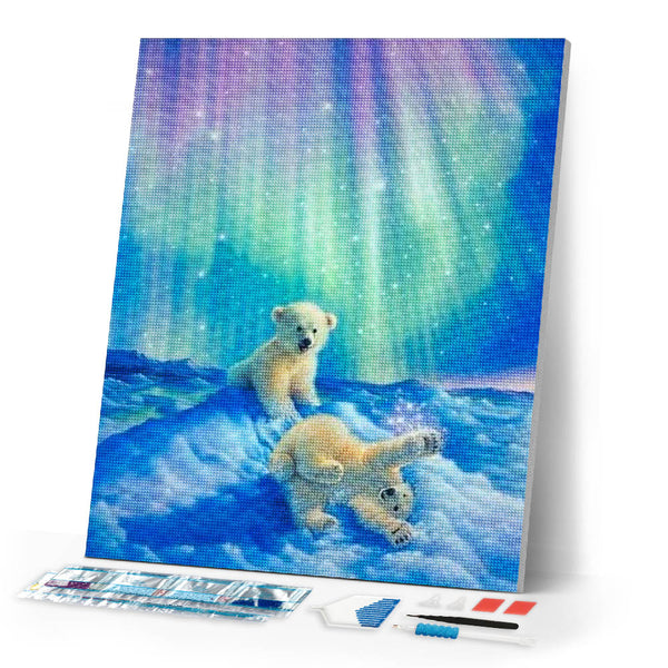 Diamond Painting | Diamond Painting - Bears and Northern Lights | animals bear Diamond Painting Animals | FiguredArt