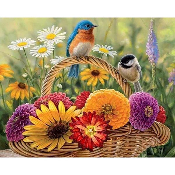 Diamond Painting - Basket of Flowers and Birds