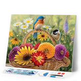 Diamond Painting | Diamond Painting - Basket of Flowers and Birds | animals birds Diamond Painting Animals | FiguredArt