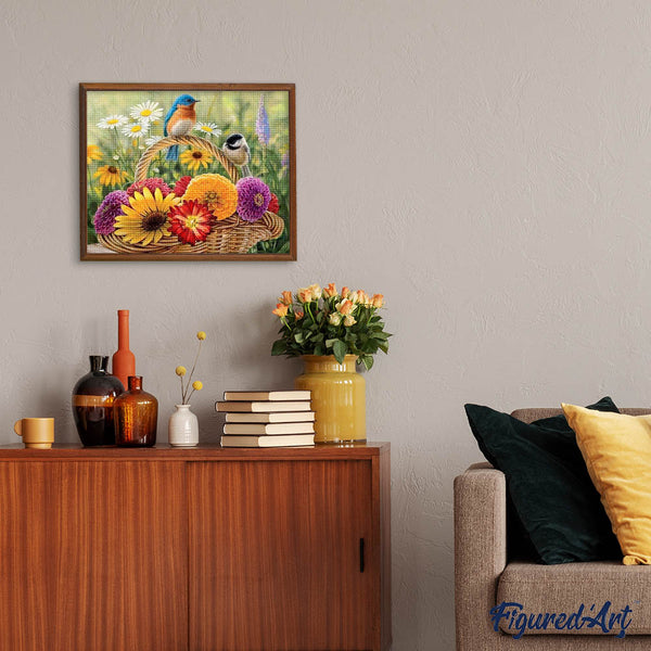 Diamond Painting - Basket of Flowers and Birds