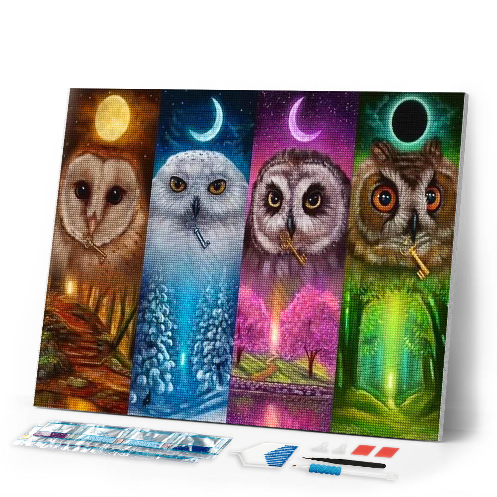 Diamond Painting | Diamond Painting - Multicolored Owls | animals Diamond Painting Animals owls | FiguredArt