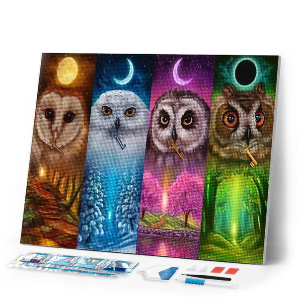 Diamond Painting | Diamond Painting - Multicolored Owls | animals Diamond Painting Animals owls | FiguredArt