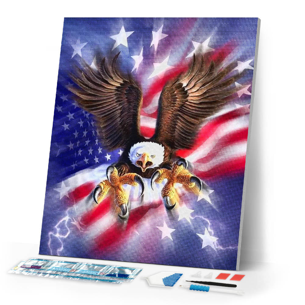 Diamond Painting | Diamond Painting - Eagle and American Flag | animals Diamond Painting Animals eagles | FiguredArt