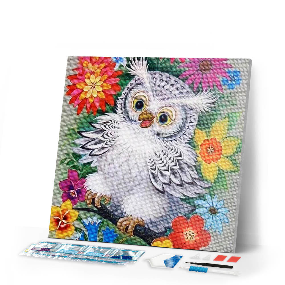 Diamond Painting | Diamond Painting - Owl and Flowers | animals Diamond Painting Animals flowers owls | FiguredArt