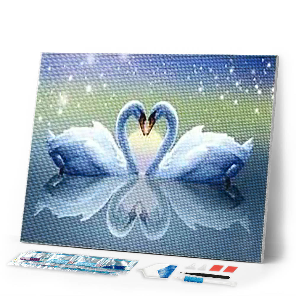 Diamond Painting | Diamond Painting - Swans and Heart | animals birds Diamond Painting Animals Diamond Painting Romance romance | FiguredArt