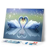Diamond Painting | Diamond Painting - Swans and Heart | animals birds Diamond Painting Animals Diamond Painting Romance romance | FiguredArt