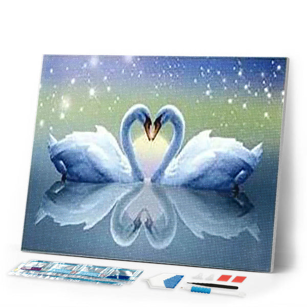 Diamond Painting | Diamond Painting - Swans and Heart | animals birds Diamond Painting Animals Diamond Painting Romance romance | FiguredArt