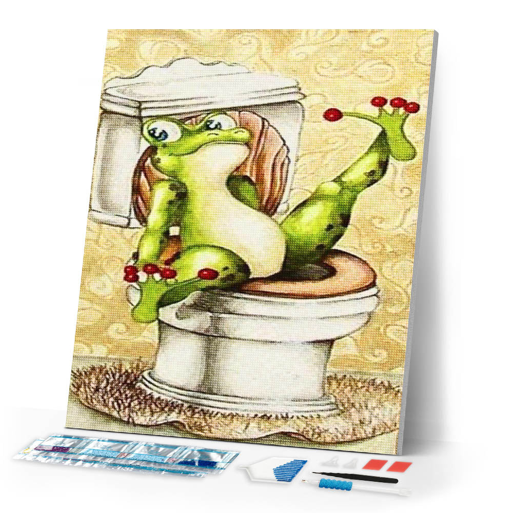 Diamond Painting | Diamond Painting - Frog in Toilets | animals Diamond Painting Animals frogs | FiguredArt