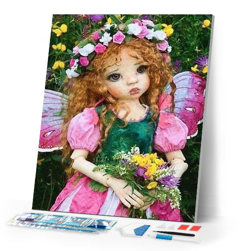 Diamond Painting | Diamond Painting - Angel with Flower Crown | Diamond Painting Flowers flowers | FiguredArt