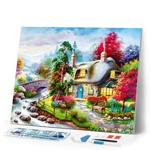 Diamond Painting | Diamond Painting - House near small River | Diamond Painting Landscapes landscapes | FiguredArt